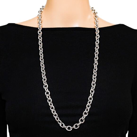 Vintage Monet Silver-Tone Chunky Chain Necklace - Classic Bold Layering 1980s - Picture 2 of 6